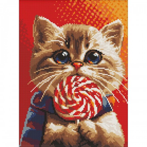 Алмазна мозаїка "Котик із цукеркою" 30х40 см (Ідейка)