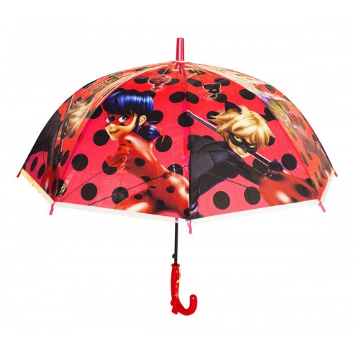 Зонтик детский "Леди Баг и Супер Кот", красный в горошек (MiC)
