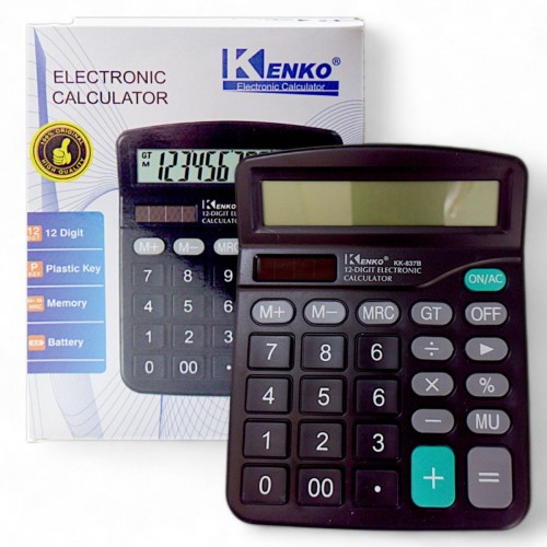Калькулятор настольный, солнечная батарея, от батарейки (Kenko)