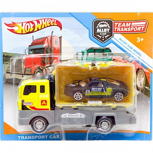 Игровой набор "Team Transport" (металлическая модель и автовоз), желтый (MiC)