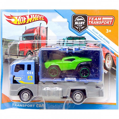 Игровой набор "Team Transport" (металлическая модель и автовоз), синий (MiC)