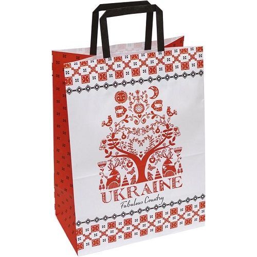 Пакет паперовий КРАФТ білий "UKRAINE" 25*15*34,5 см (MiC)