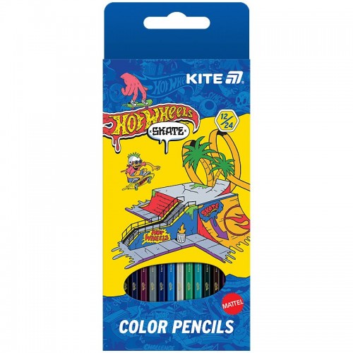 Карандаши цветные двусторонние, 12 шт. Hot Wheels (Kite)