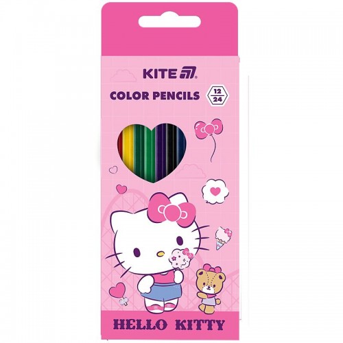Карандаши цветные двусторонние, 12 шт. аниме Hello Kitty (Kite)