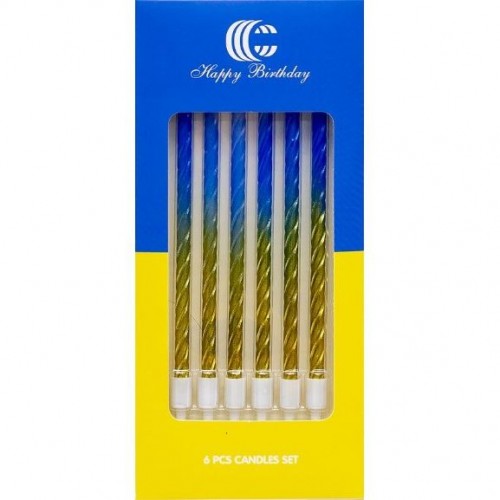 Набір свічок для торта 6 шт, жовто-блакитний (Color-it)