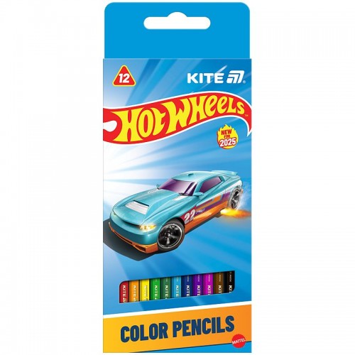 Карандаши цветные трехгранные, 12 шт. Hot Wheels (Kite)