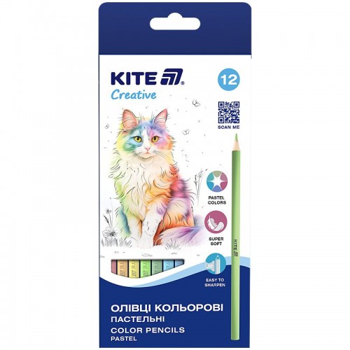 Олівці кольорові, 12 шт. Kite Creative Pastel (Kite)