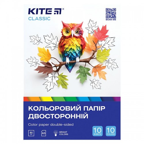 Папір кольор. двостор. (10арк/10кол), А5 Kite Classic (Kite)