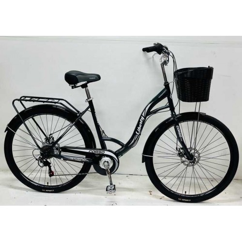 Велосипед міський Corso «Liberty» 28’’ дюймів + КОШИK, ТЕМНО-ЗЕЛЕНИЙ, сталева рама 20``, 7 швидкостей, корзина, багажник (Corso)