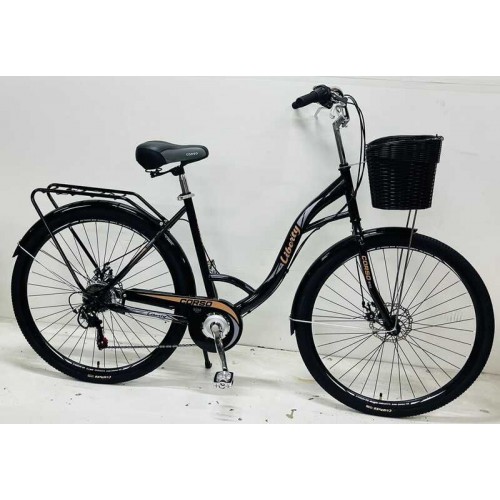 Велосипед міський Corso «Liberty» 28’’ дюймів + КОШИK, ЧОРНИЙ, сталева рама 20``, Shimano 7 швидкостей, корзина, багажник (Corso)