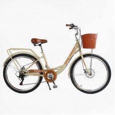Велосипед городской Corso «Polaris» 26'' PS-72411 + КОРЗИНА стальная рама 16.5'', Shimano 7 скоростей, корзина, багажник