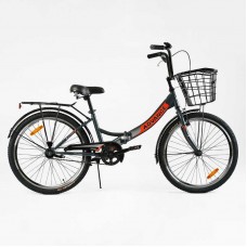 Велосипед складной Corso 24'' Advance односкоростной, складная стальная рама 14'', корзина, багажник