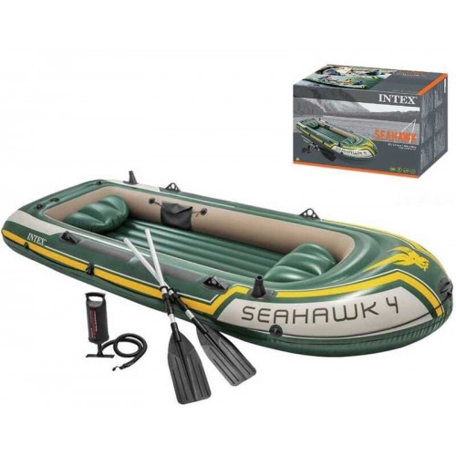 Четырехместная надувная лодка "Seahawk" 4Set, 351х145см, (весла, ручной насос) 3-х камерный (Intex)