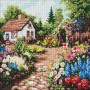Алмазна мозаїка "Квіткові клумби біля будинку", 40х40 см. (Ідейка)