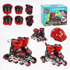 Ролики (размер 26-28 (6) цвет КРАСНЫЙ, колеса PVC, d колес – 6 см, стелька 15-17 см, переднее со светом, переставные колеса, шлем, защита, в коробке)