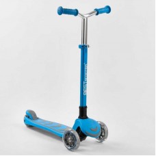 Самокат трехколесный Y-00180 (4) Best Scooter, ГОЛУБОЙ, складной алюминиевый руль, 4 колеса PU со светом, d=12 см
