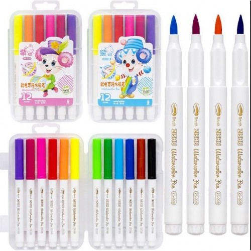 Фломастер - пензлик 12 кольорів "Water color pen" у пластиковому боксі (MiC)