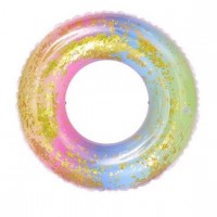 Надувне коло для плавання, ПВХ, з ручками, 100 см, з блискітками та веселковим принтом