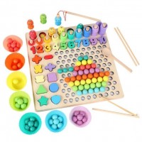 Логическая доска деревянная (колочки, магнитная рыбалка, шарики, цифры, 3 карты, аксессуары для игры)