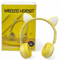 Наушники беспроводные, подсветка, Bluetooth, (ЖЕЛТЫЕ)