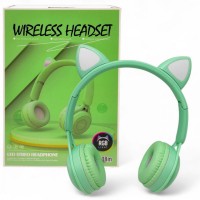 Наушники беспроводные, подсветка, Bluetooth, (САЛАТОВЫЕ)