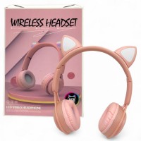Наушники беспроводные, подсветка, Bluetooth, (РОЗОВЫЕ)
