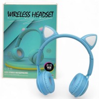 Наушники беспроводные, подсветка, Bluetooth, (БИРЮЗОВЫЕ)