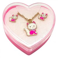 Детский набор украшений: кулон+серьги (С розовой кошечкой)