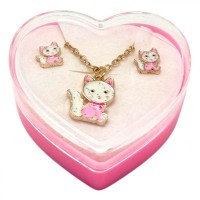 Детский набор украшений: кулон+серьги (Со светло розовой кошечкой)