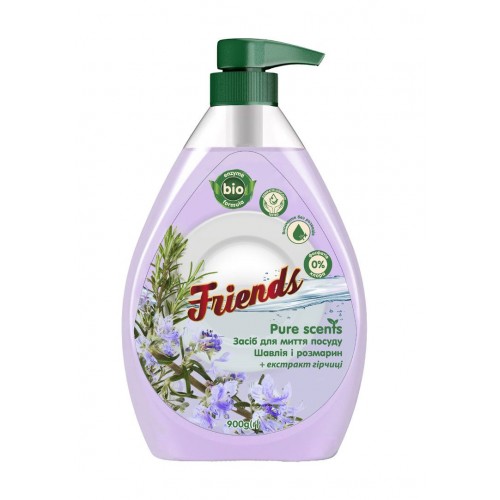 Второе средство д/м посуды Friends Pure scents 900г Шалфей и розмарин (Friends)