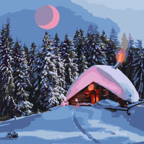 Картина по номерам "Заснеженный домик" ★★★★★ (Ідейка)