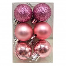 Новорічні прикраси, 6 штук, кульки діаметр - 2,5 см (РОЖЕВІ)