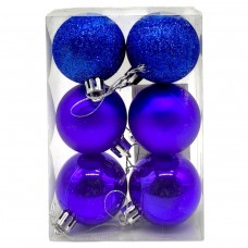 Новорічні прикраси, 6 штук, кульки діаметр - 4,5 см (СИНІ)