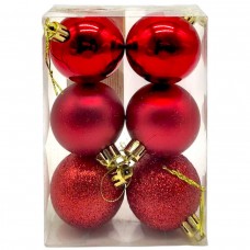 Новорічні прикраси, 6 штук, кульки діаметр - 4,5 см (ЧЕРВОНІ)