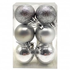 Новорічні прикраси, 6 штук, кульки діаметр - 4,5 см (СРІБНІ)