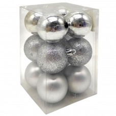 Новорічні прикраси  12 штук, діаметр - 4,5 см (СРІБНІ)