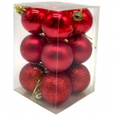 Новорічні прикраси  12 штук, діаметр - 3 см (ЧЕРВОНІ)