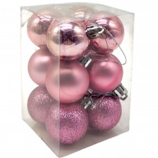 Новорічні прикраси  12 штук, діаметр - 3 см (РОЖЕВІ)