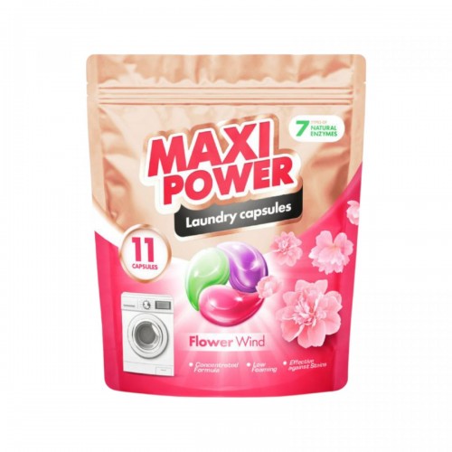 MAXI POWER Капсулы для стирки универсальные Цветочный ветер 11шт (MAXI POWER)