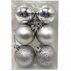 Новогодние украшения, 6 штук, шарики, D=4,5 см, в слюде (микс)