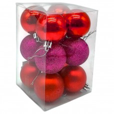 Новорічні прикраси 12 штук, діаметр - 4,5 см (ЧЕРВОНІ)