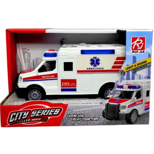Машина інерційна "Швидка допомога" озвучена, зі світлом, в коробці (23x10,5x15 см) (RUI JIA) Машина інерційна "Швидка допомога" озвучена, зі світлом, в коробці (23x10,5x15 см) (RUI JIA)