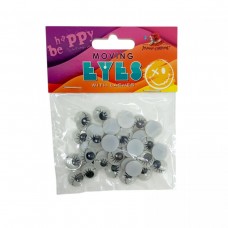 Рухомі очі, з віями, круглі, 12мм, 35шт., біло-чорні