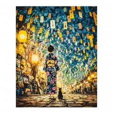 Картина за номерами Японська ніч. Дівчина з котом 40*50 см