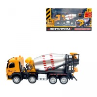Стройтехника мет. АВТОПРОМ VOLVO Автобетоносмеситель, бат, свет, звук, подвижные детали, в короб. 28*14*10см