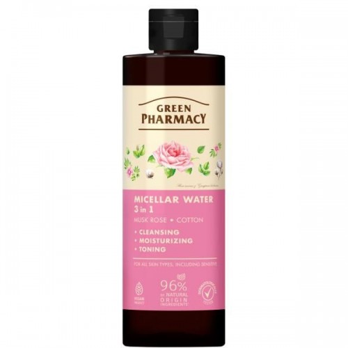 Green Pharmacy Мицеллярная вода 3в1 Мускусная роза и хлопок, 500мл (Green Pharmacy)