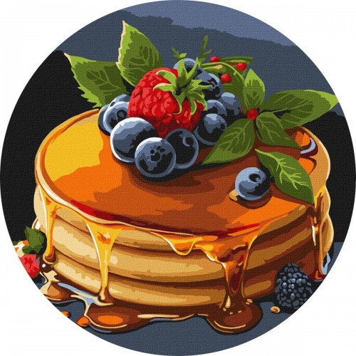 Картина за номерами (кругла) "Апетитні панкейки" ★★★ (Ідейка)