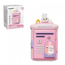 Сейф озвучивания на английском языке, имитация отпечатка пальца, режимы: животные, музыка, музыкальные инструменты, названия родных, отверстия для купюр и монет в коробке