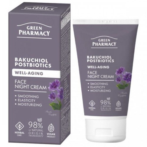 Green Pharmacy Нічний крем для обличчя Бакучіол + постбіотики, 50мл (Green Pharmacy)