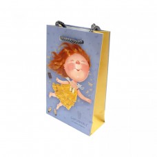 Пакет бумажный 8*12*3.5 ДЕВОЧКА С КРЫЛЬЯМИ-СИНИЙ